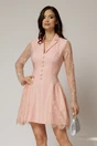 Rochie scurta roz cu maneci din dantela si nasturi decorativi, 1, dyfashion.ro