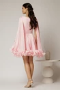Rochie scurta roz de ocazie cu aplicatii florale pe talie din voal peliculizat, 2, dyfashion.ro