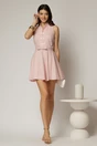 Rochie scurta roz din poplin cu inchidere cu design la bust, 3, dyfashion.ro