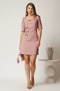 Rochie scurta roz din stofa cu fundite, 2, dyfashion.ro
