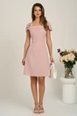 Rochie scurta roz din stofa evazata cu perlute la bust, 4, dyfashion.ro