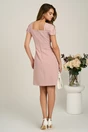 Rochie scurta roz din stofa evazata cu perlute la bust, 2, dyfashion.ro