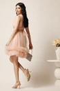 Rochie scurta roz din tulle in clos cu volanase la baza-  Ella Collection Kelly, 2, dyfashion.ro