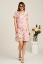 Rochie scurta roz din viscoza cu croi drept si flori mov, 4, dyfashion.ro