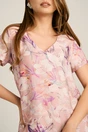 Rochie scurta roz din viscoza cu croi drept si flori mov, 3, dyfashion.ro