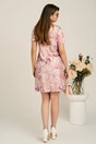 Rochie scurta roz din viscoza cu croi drept si flori mov, 2, dyfashion.ro