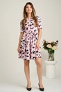 Rochie scurta roz din voal in clos cu imprimeu floral negru- Moze, 4, dyfashion.ro