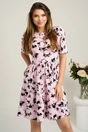 Rochie scurta roz din voal in clos cu imprimeu floral negru- Moze, 1, dyfashion.ro