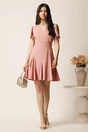 Rochie scurta roz in clin cu decolteu petrecut- Moze, 3, dyfashion.ro