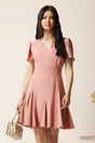 Rochie scurta roz in clin cu decolteu petrecut- Moze, 1, dyfashion.ro