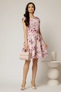 Rochie scurta roz in clos cu imprimeu floral mov si curea in talie, 3, dyfashion.ro