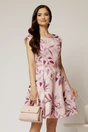 Rochie scurta roz in clos cu imprimeu floral mov si curea in talie, 1, dyfashion.ro