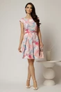 Rochie scurta roz in clos cu imprimeuri roz si bleu si curea in talie, 3, dyfashion.ro