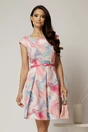 Rochie scurta roz in clos cu imprimeuri roz si bleu si curea in talie, 1, dyfashion.ro
