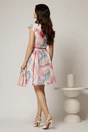 Rochie scurta roz in clos cu imprimeuri roz si bleu si curea in talie, 2, dyfashion.ro