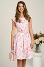 Rochie scurta roz in clos cu trandafiri si curtea in talie, 1, dyfashion.ro