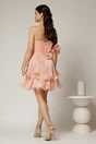 Rochie scurta roz somon de ocazie cu volanas pe umar din voal peliculizat, 2, dyfashion.ro
