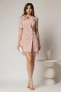 Rochie scurta roz tip sacou cu dantela la fusta si detaliu floral, 3, dyfashion.ro