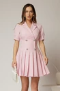 Rochie scurta roz tip sacou cu pliuri pe fusta, 1, dyfashion.ro