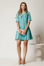Rochie scurta turcoaz din stofa in clini cu nasturi si guler maxi, 3, dyfashion.ro