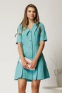 Rochie scurta turcoaz din stofa in clini cu nasturi si guler maxi, 1, dyfashion.ro