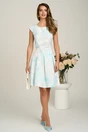 Rochie scurta turcoaz in clos cu flori si curtea in talie, 4, dyfashion.ro