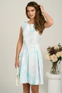 Rochie scurta turcoaz in clos cu flori si curtea in talie, 1, dyfashion.ro