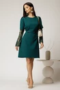 Rochie scurta verde cu maneci din dantela si curea in talie, 3, dyfashion.ro