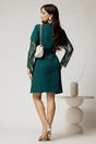 Rochie scurta verde cu maneci din dantela si curea in talie, 2, dyfashion.ro