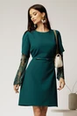 Rochie scurta verde cu maneci din dantela si curea in talie, 1, dyfashion.ro