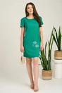 Rochie scurta verde din in cu broderie florala pe fusta, 4, dyfashion.ro