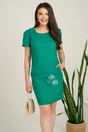 Rochie scurta verde din in cu broderie florala pe fusta, 1, dyfashion.ro