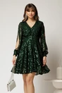 Rochie scurta verde din paiete cu decolteu V si maneci crapate, 1, dyfashion.ro