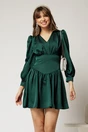 Rochie scurta verde din satin de ocazie, 1, dyfashion.ro