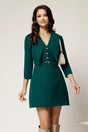 Rochie scurta verde din stofa cu guler maxi ascutit si curea in talie, 1, dyfashion.ro