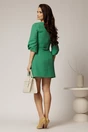 Rochie scurta verde din stofa cu maneci bufante si curea in talie, 2, dyfashion.ro