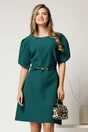 Rochie scurta verde din stofa cu maneci tip lalea si curea in talie, 1, dyfashion.ro