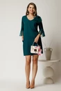 Rochie scurta verde din stofa cu mansete din voal plisat si floare maxi, 2, dyfashion.ro