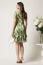 Rochie scurta verde din voal lejera cu print bej si volane la baza- Moze, 3, dyfashion.ro