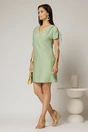 Rochie scurta verde fistic cu croi drept din rayon cu decolteu in V si snur la maneci, 3, dyfashion.ro