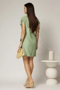 Rochie scurta verde fistic cu croi drept din rayon cu decolteu in V si snur la maneci, 2, dyfashion.ro
