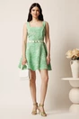Rochie scurta verde in clos cu model floral 3D si curea in talie, 3, dyfashion.ro