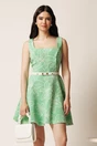 Rochie scurta verde in clos cu model floral 3D si curea in talie, 1, dyfashion.ro