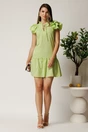 Rochie scurta verde lime din triplu voal cu croi cambrat si volan la baza, 2, dyfashion.ro