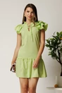 Rochie scurta verde lime din triplu voal cu croi cambrat si volan la baza, 1, dyfashion.ro