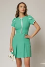 Rochie scurta verde menta cu maneci scurte si pliuri mici pe fusta, 1, dyfashion.ro