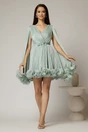 Rochie scurta verde menta de ocazie cu aplicatii florale pe talie din voal peliculizat, 3, dyfashion.ro