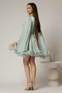 Rochie scurta verde menta de ocazie cu aplicatii florale pe talie din voal peliculizat, 2, dyfashion.ro