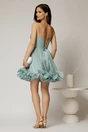 Rochie scurta verde mint din voal in clos cu volanase si floare maxi pe talie, 2, dyfashion.ro