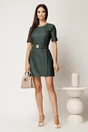 Rochie scurta verde pin din stofa cu dungi si curea in talie, 3, dyfashion.ro